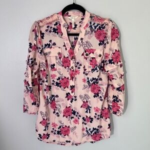 Matilda Jane Livery Millie Floral Blouse Top 3/4 Sleeve Rayon V-Neck Size Medium